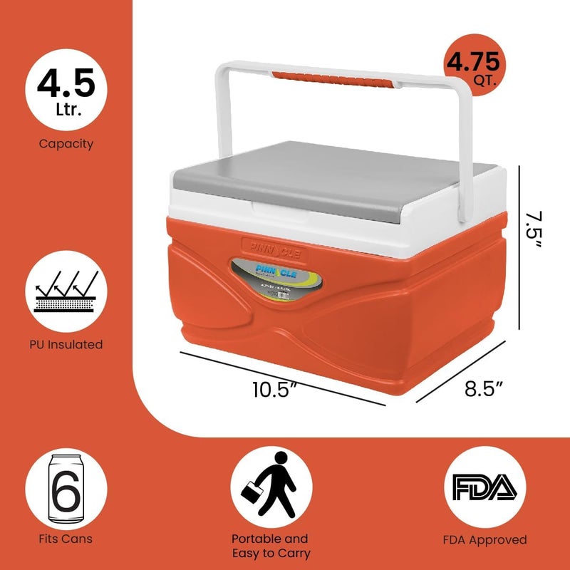 PINNACLE Picnic Cooler – 4.5 Liter Hard Cooler – Coolbox Keeps Contents Cool for 48 Hours – BPA Free Outdoor Cooler – Portable Cooler for Picnics, Grill, Camping (Orange) - Image 3